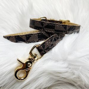 Chewy Louis Leather Dog Collar Brown and Black Gold Hardware Size XS